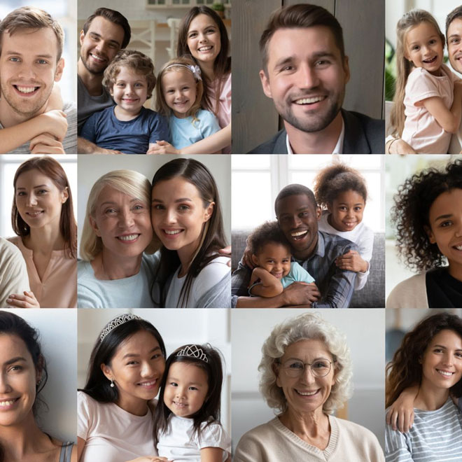 collage of smiling faces in a grid pattern